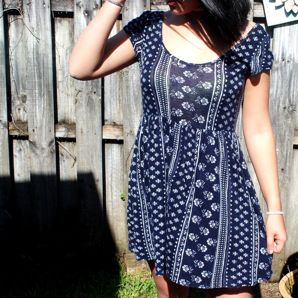 Floral Navy Blue Babydoll Dress